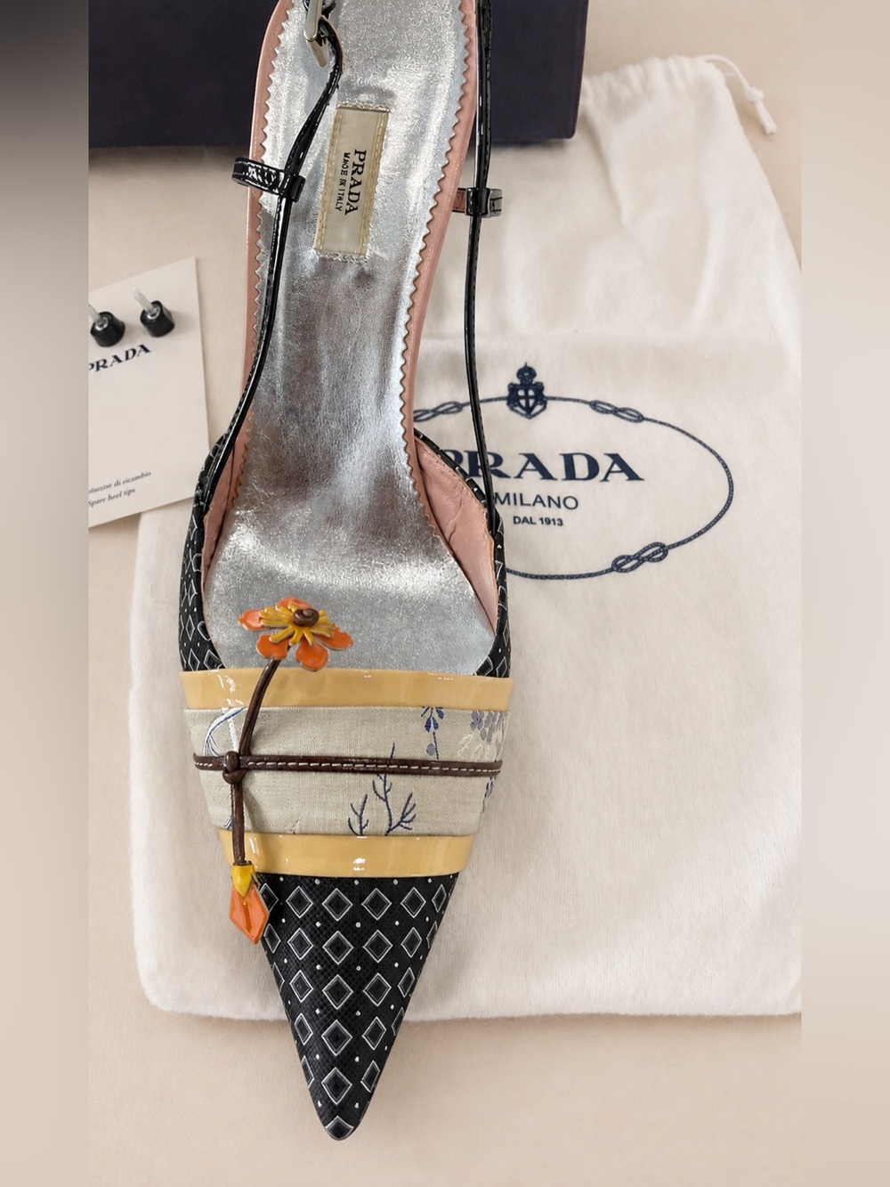 Prada Women’s Vintage Kimono Slingback Heels Size 40 Made in Italy Floral Rare - Picture 8 of 9